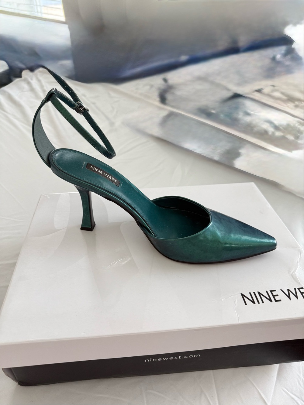 Nine West Metallic Emerald Green Pointed Ankle-Strap Pump - Picture 3 of 5